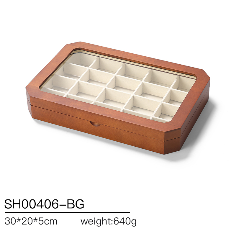 SH004 beige DIGU Luxury Solid Wood Jewelry Storage Box microfiber jewelry display tray