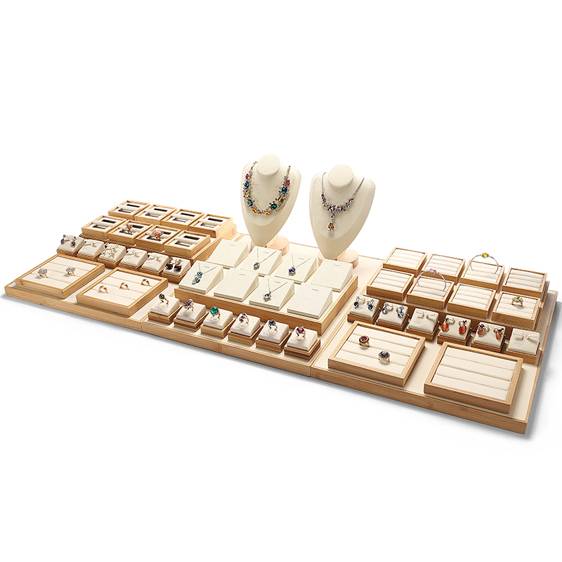 S046 Beige DIGU Handmade Beige Microfiber Jewelry display set Necklace Earring Bracelet Ring Jewelry Display Props