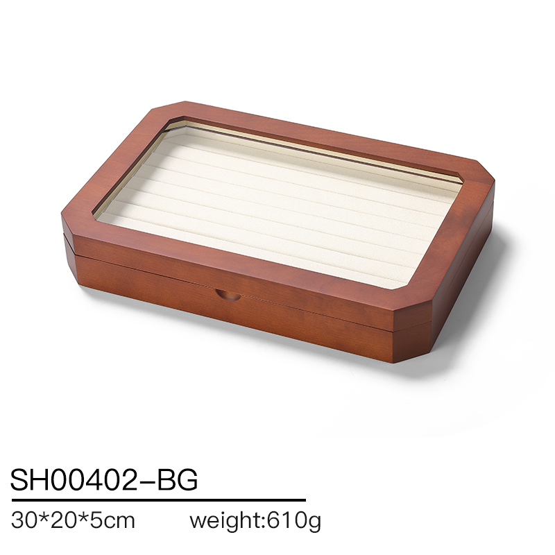 SH004 beige DIGU Luxury Solid Wood Jewelry Storage Box microfiber jewelry display tray