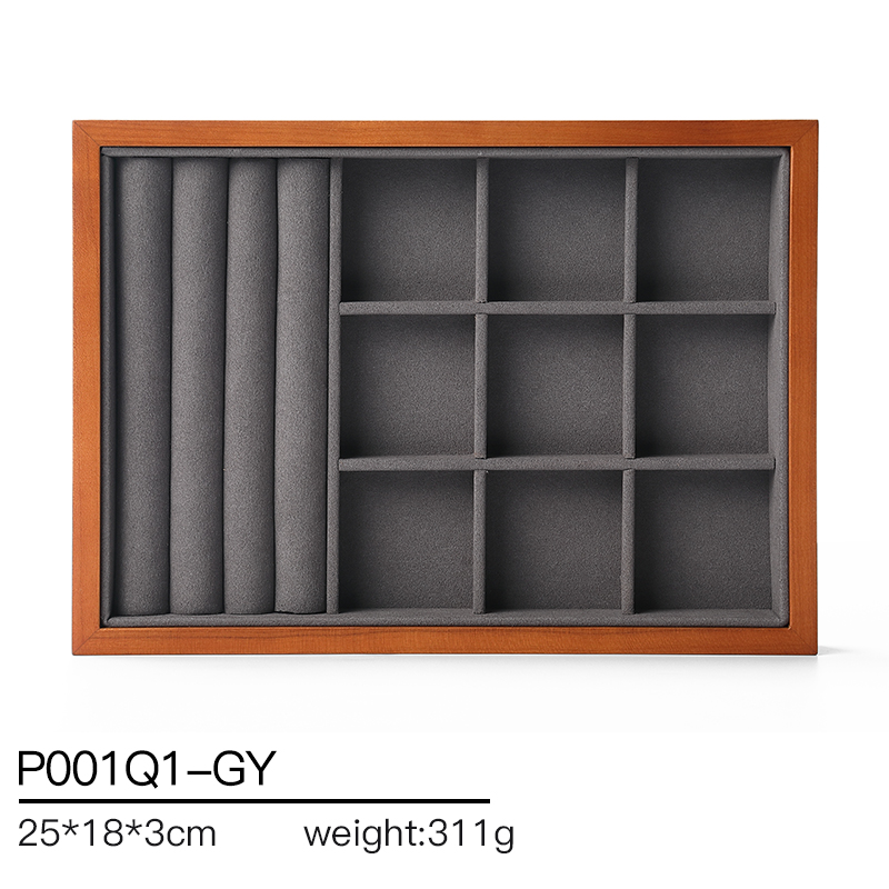 P001 Gray DIGU New Design Microfiber With Wood Jewelry Display Trays for Exhibitors