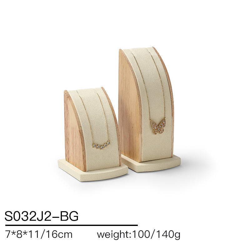 S032 Beige DIGU Luxury Microfiber Wood Jewelry Display Props Set