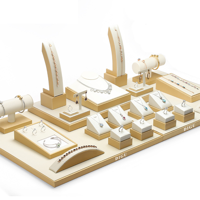 S037 beige DIGU 2024 Hot selling PU Leather jewelry props jewelry display set