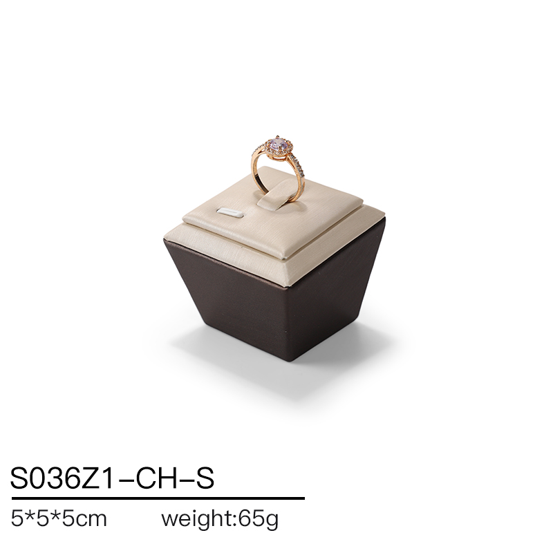 S036 beige DIGU Handmade PU Leather Jewelry Display Ring Holder Jewelry Stand For Counter