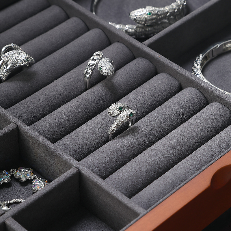 SH004 Gray DIGU Luxury Solid Wood Jewelry Storage Box microfiber jewelry display tray