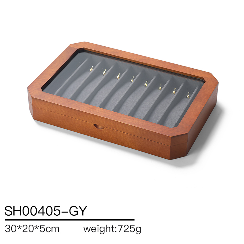 SH004 Gray DIGU Luxury Solid Wood Jewelry Storage Box microfiber jewelry display tray