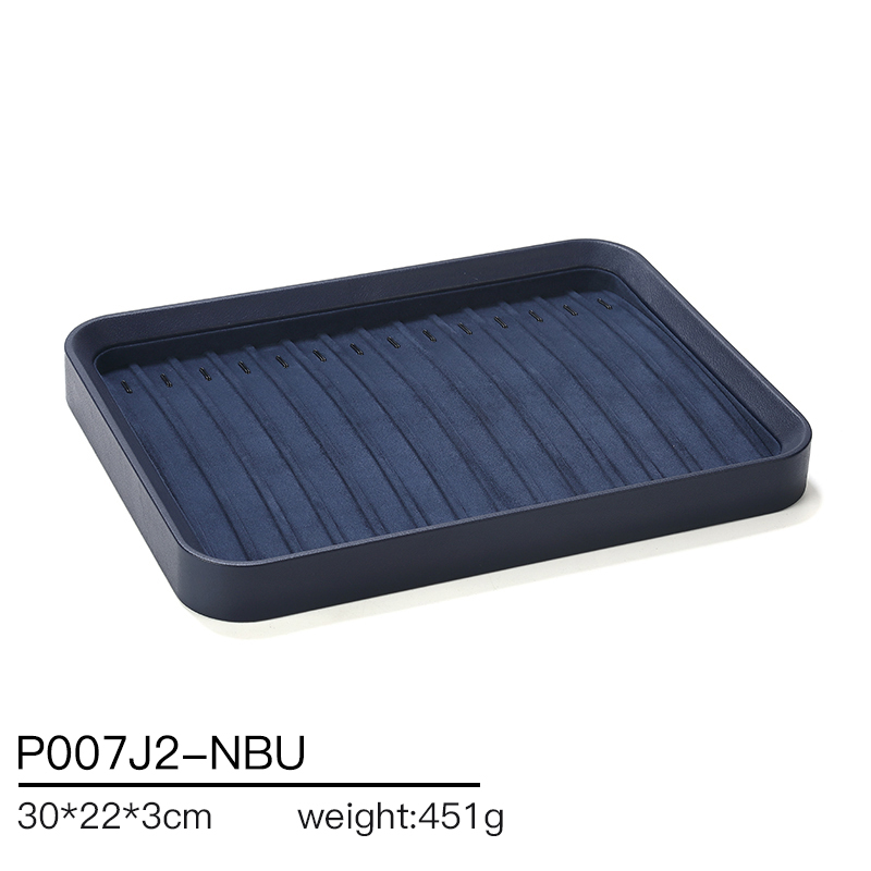 P007 blue DIGU High Quality velvet PU Leather earrings rings jewelry display tray