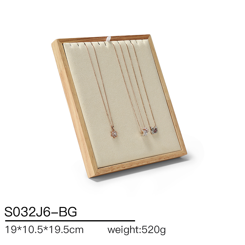 S032 Beige DIGU Luxury Microfiber Wood Jewelry Display Props Set