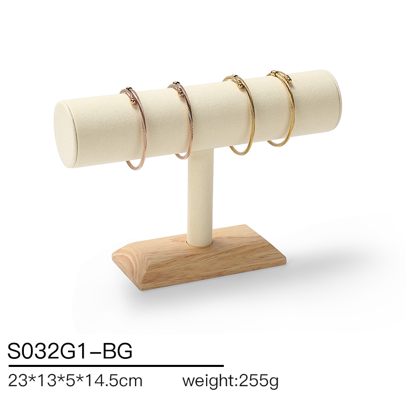 S032 Beige DIGU Luxury Microfiber Wood Jewelry Display Props Set