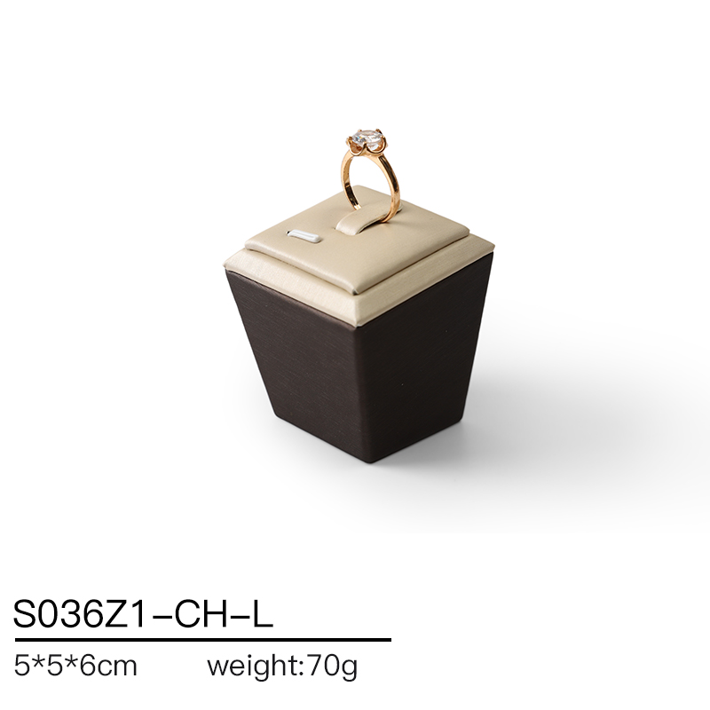S036 beige DIGU Handmade PU Leather Jewelry Display Ring Holder Jewelry Stand For Counter
