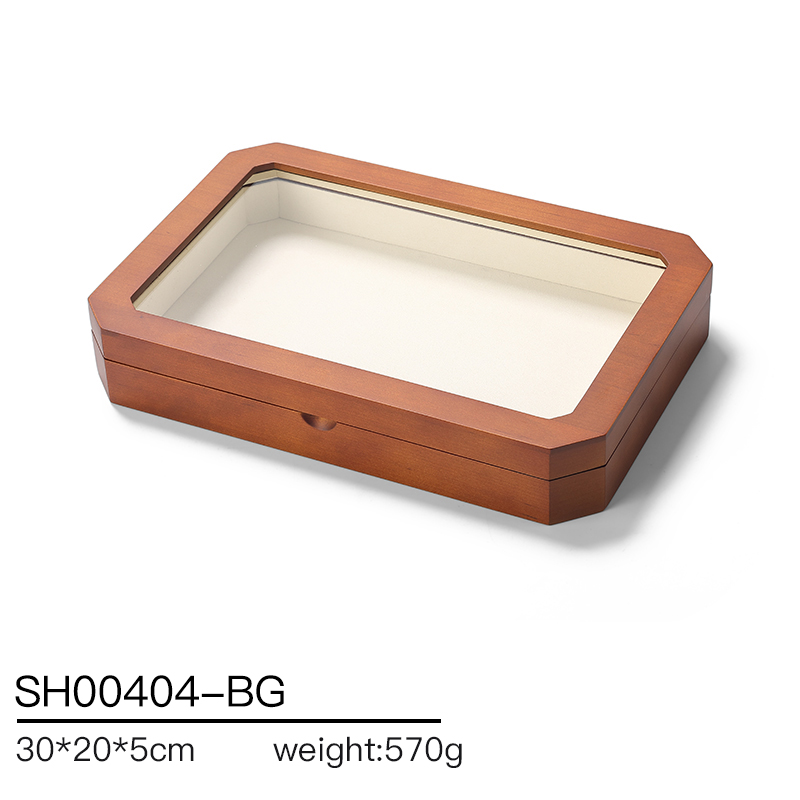 SH004 beige DIGU Luxury Solid Wood Jewelry Storage Box microfiber jewelry display tray