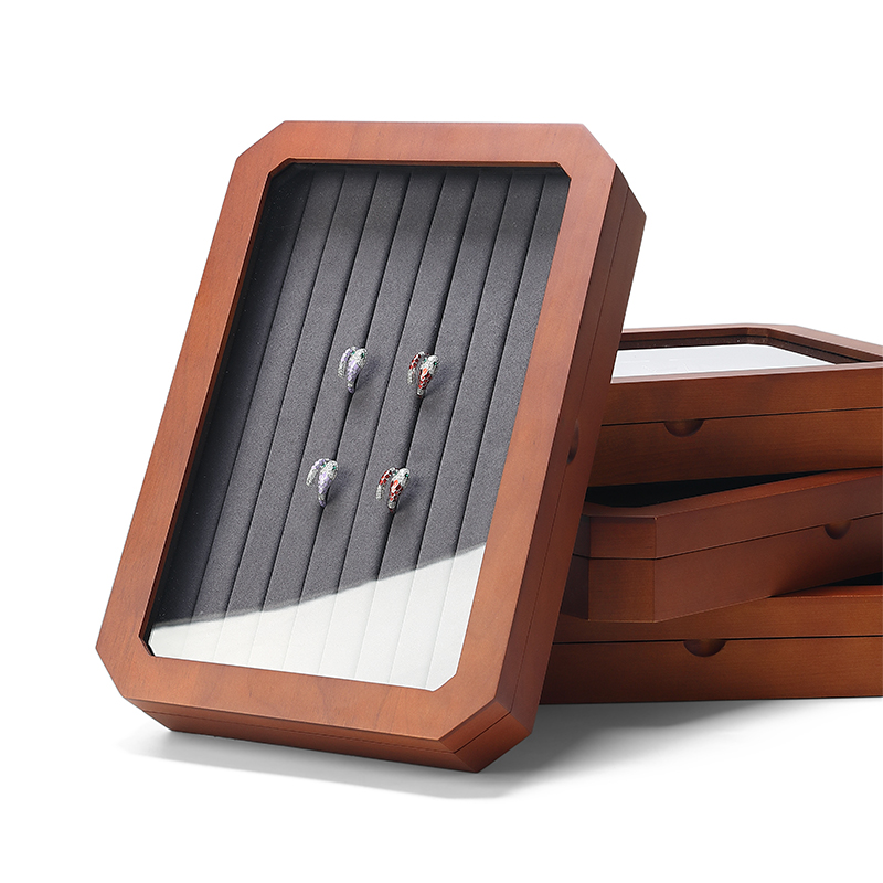SH004 Gray DIGU Luxury Solid Wood Jewelry Storage Box microfiber jewelry display tray