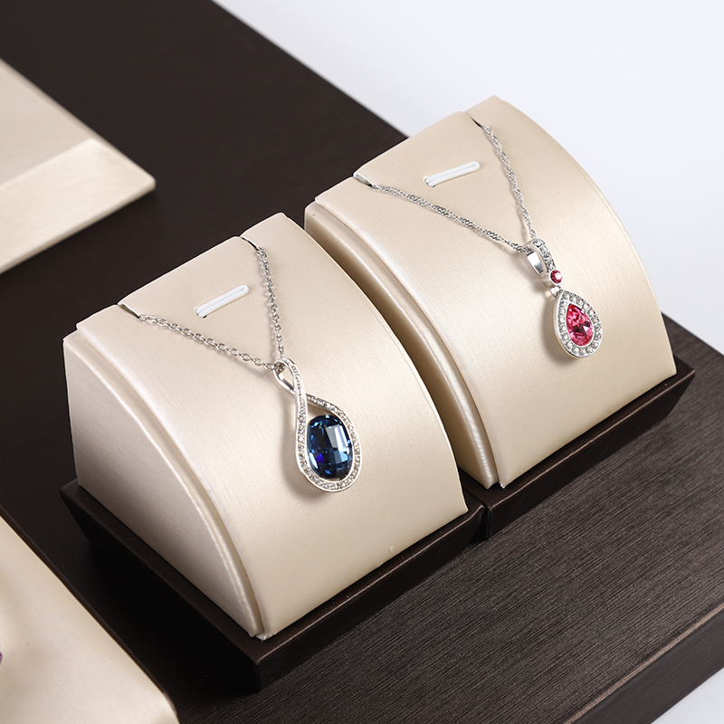 S036 beige DIGU Handmade PU Leather Jewelry Display Ring Holder Jewelry Stand For Counter