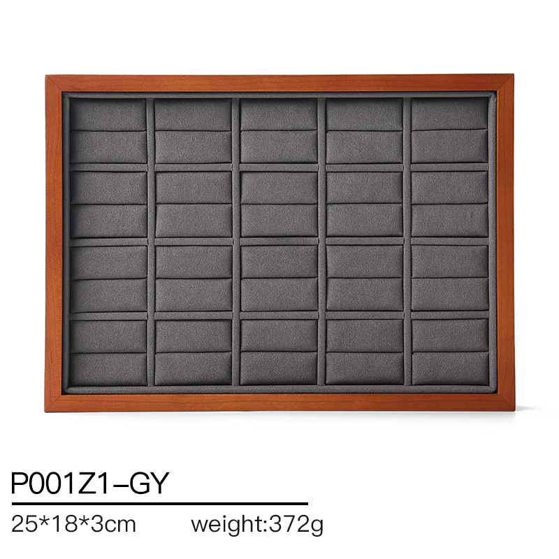 P001 Gray DIGU New Design Microfiber With Wood Jewelry Display Trays for Exhibitors