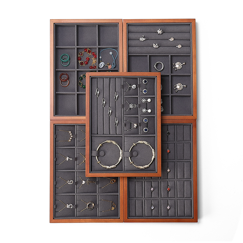 P001 Gray DIGU New Design Microfiber With Wood Jewelry Display Trays for Exhibitors