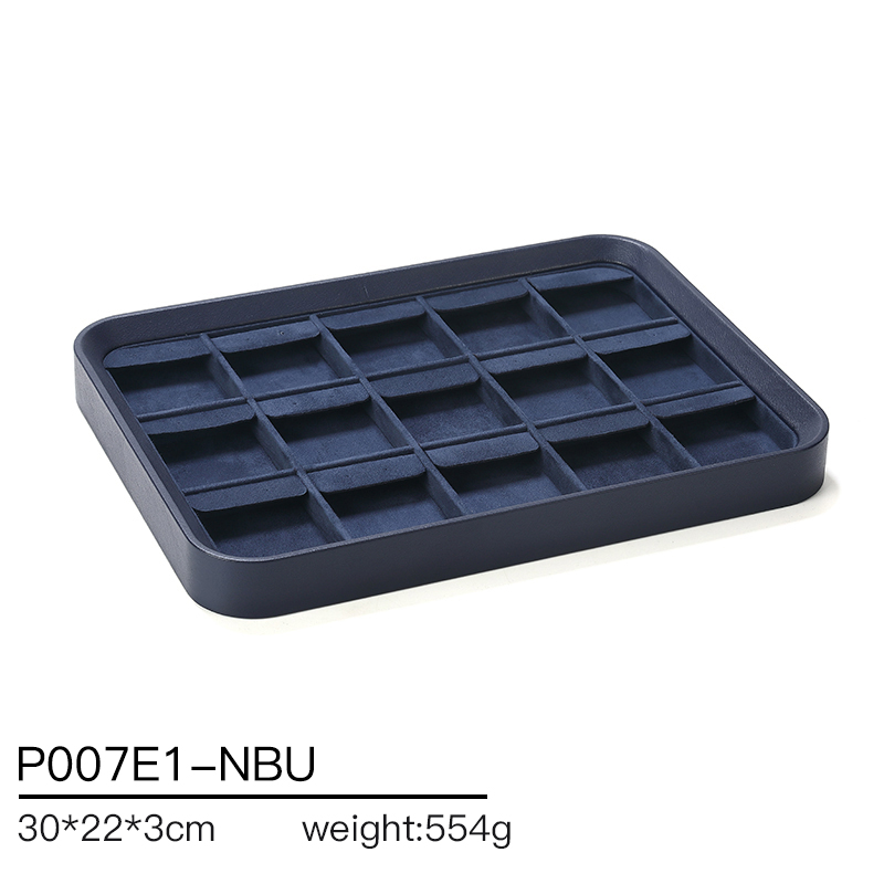 P007 blue DIGU High Quality velvet PU Leather earrings rings jewelry display tray
