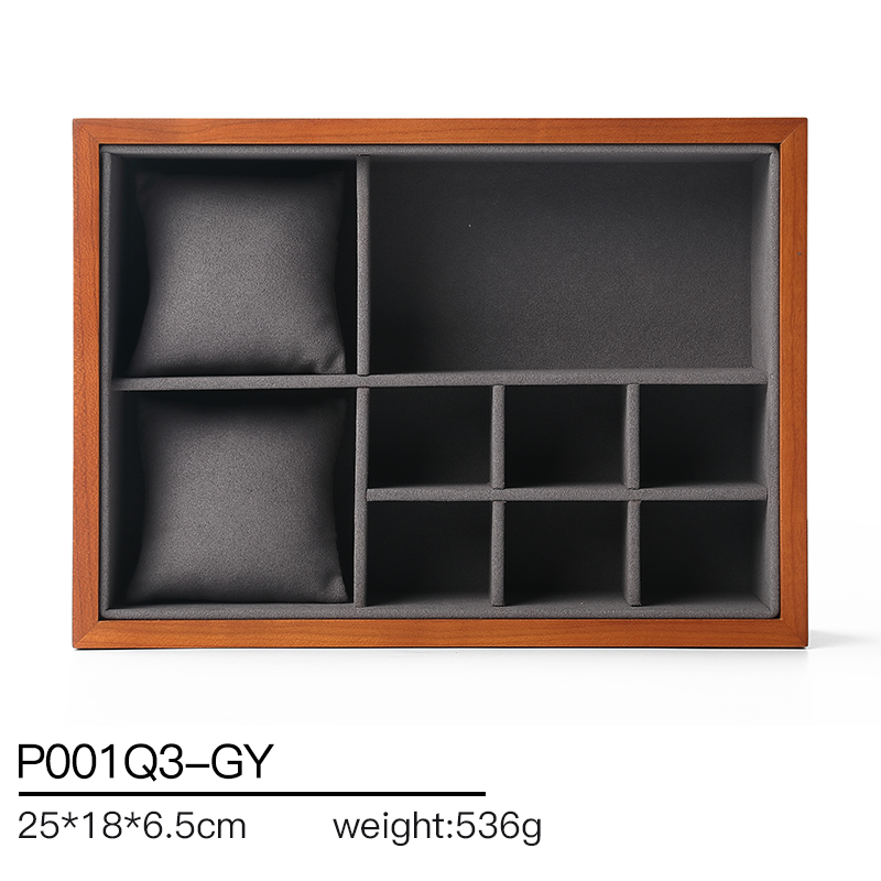 P001 Gray DIGU New Design Microfiber With Wood Jewelry Display Trays for Exhibitors