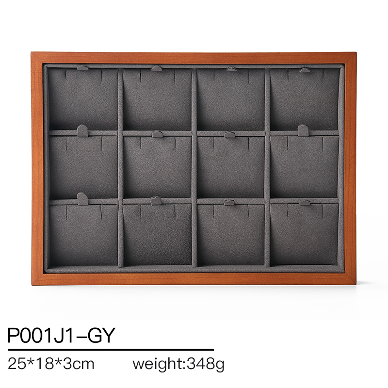 P001 Gray DIGU New Design Microfiber With Wood Jewelry Display Trays for Exhibitors