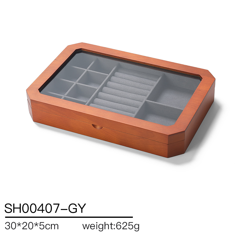 SH004 Gray DIGU Luxury Solid Wood Jewelry Storage Box microfiber jewelry display tray