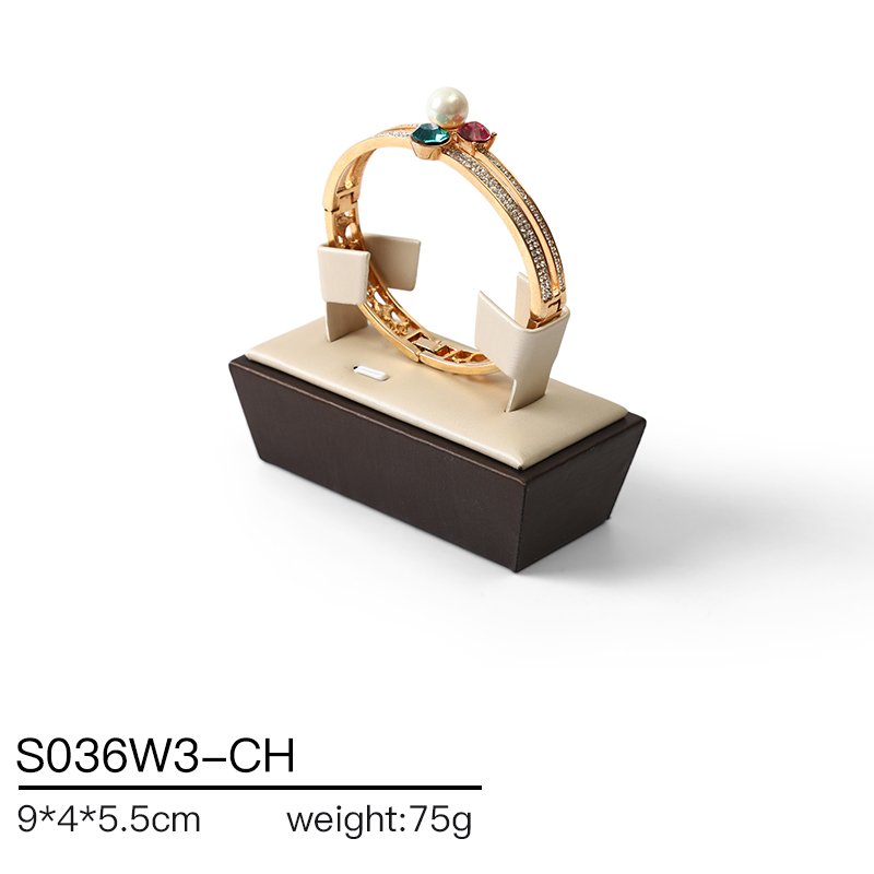 S036 beige DIGU Handmade PU Leather Jewelry Display Ring Holder Jewelry Stand For Counter