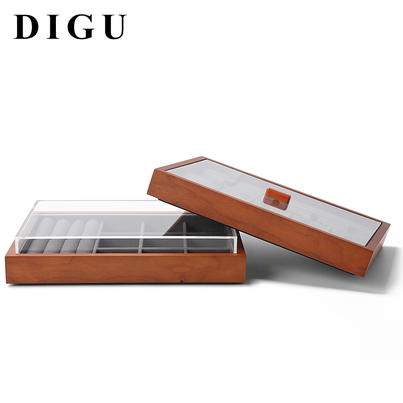 P001 Gray DIGU New Design Microfiber With Wood Jewelry Display Trays for Exhibitors