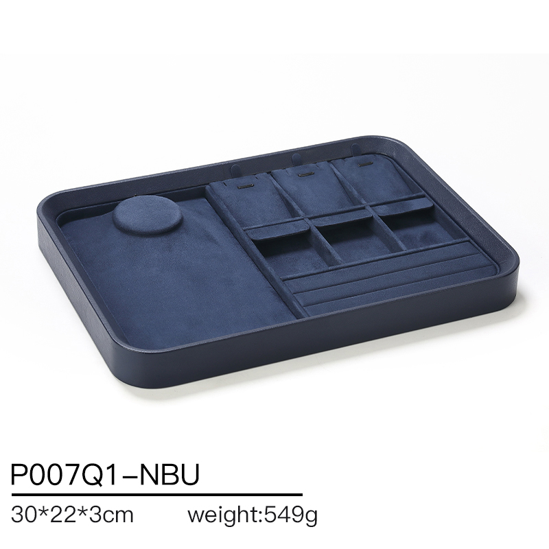 P007 blue DIGU High Quality velvet PU Leather earrings rings jewelry display tray