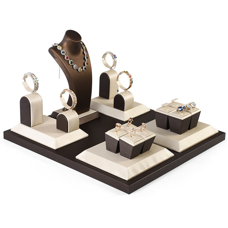 S036 beige DIGU Handmade PU Leather Jewelry Display Ring Holder Jewelry Stand For Counter