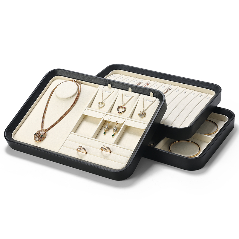 P007 beige DIGU OEM/ODM Customization PU Leather with Microfiber Jewelry Display Tray