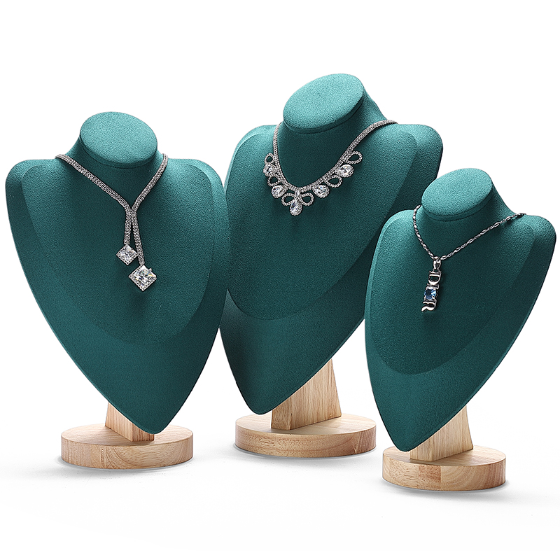 J009 DIGU Luxury Microfiber wood jewelry display stand necklace bust display for Jewelry Container