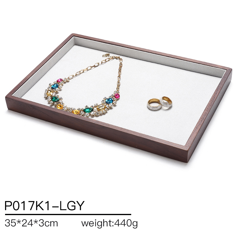 P017 DIGU Microfiber with wood gray Jewelry Storage Display Trays