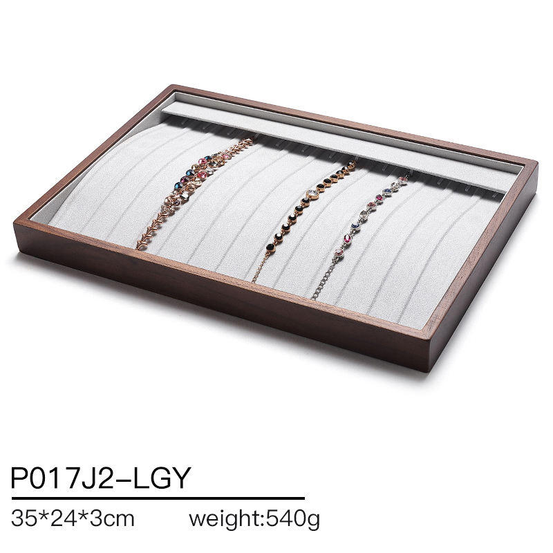 P017 DIGU Microfiber with wood gray Jewelry Storage Display Trays