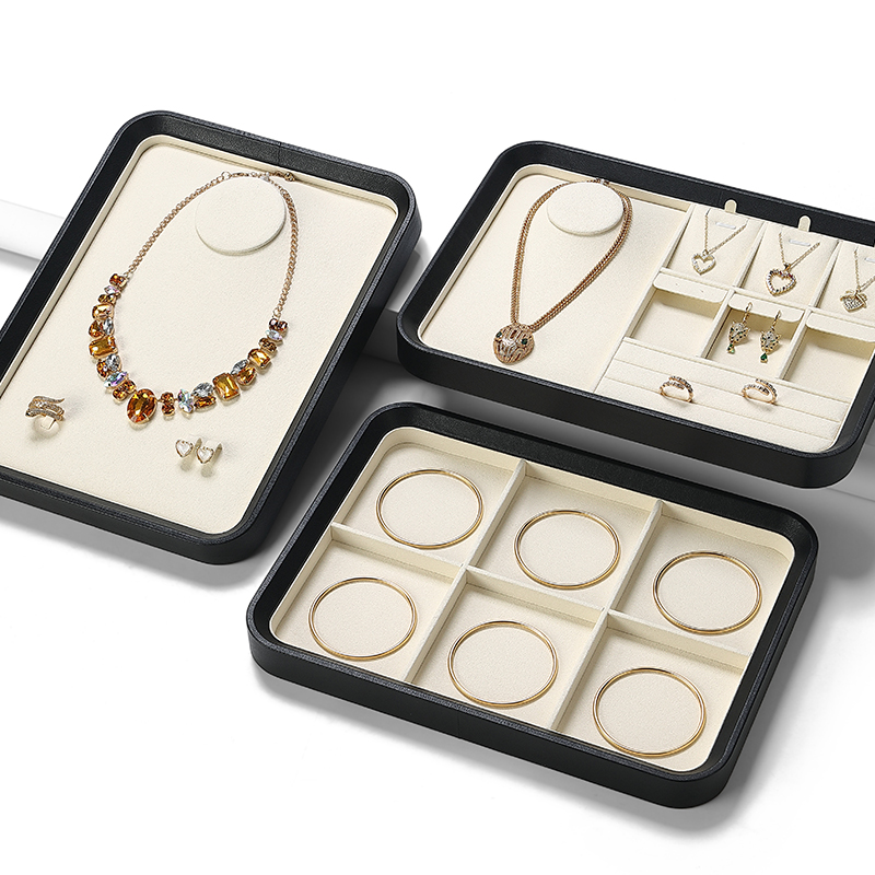 P007 beige DIGU OEM/ODM Customization PU Leather with Microfiber Jewelry Display Tray