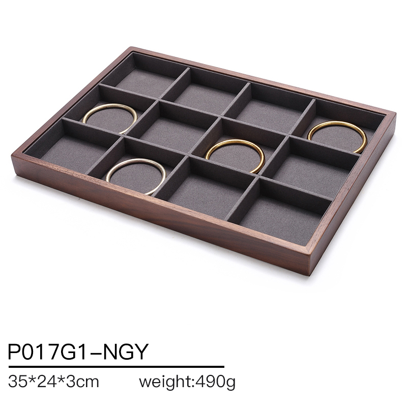 P017 DIGU Luxury Microfiber with Solid Wood Jewelry display tray for Necklace Ring Earrings