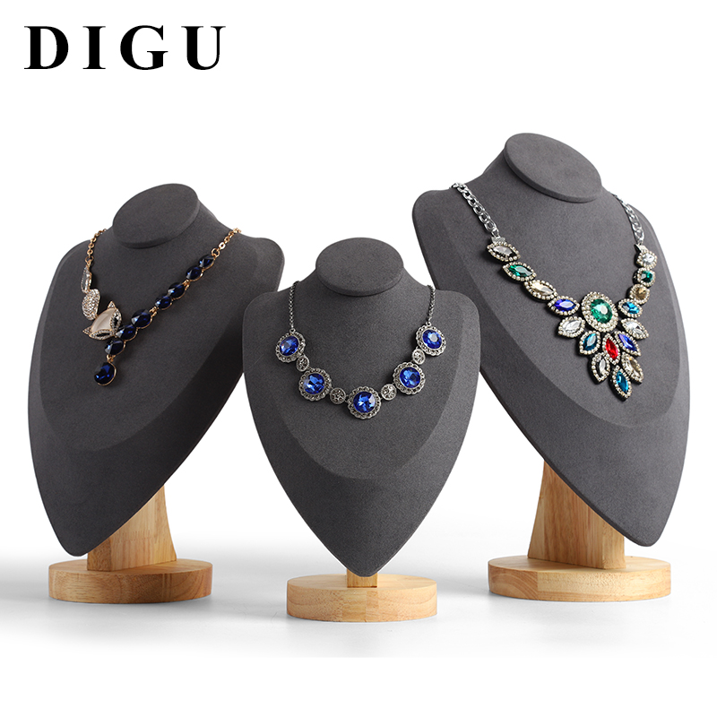 J009 DIGU Luxury Microfiber wood jewelry display stand necklace bust display for Jewelry Container
