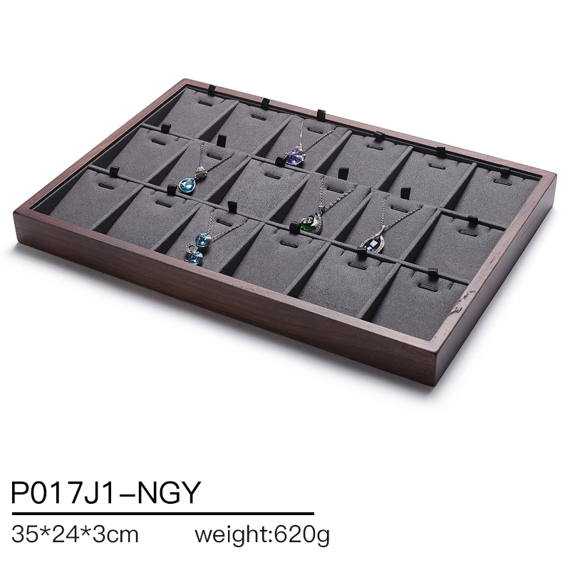 P017 DIGU Luxury Microfiber with Solid Wood Jewelry display tray for Necklace Ring Earrings