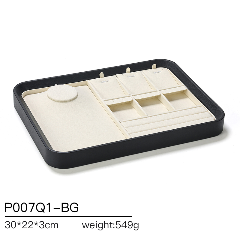P007 beige DIGU OEM/ODM Customization PU Leather with Microfiber Jewelry Display Tray