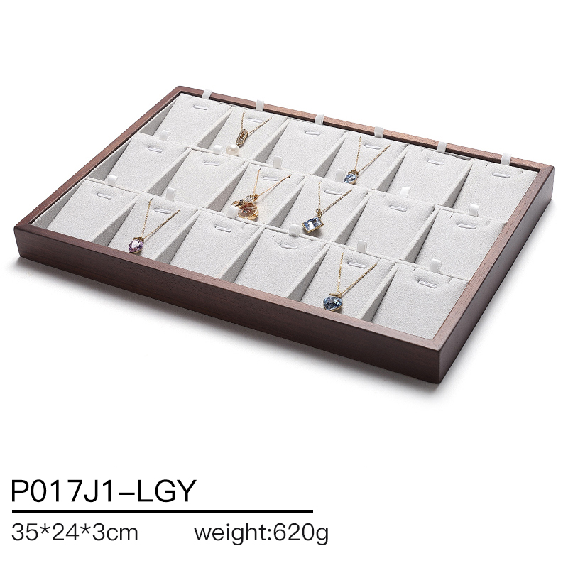 P017 DIGU Microfiber with wood gray Jewelry Storage Display Trays