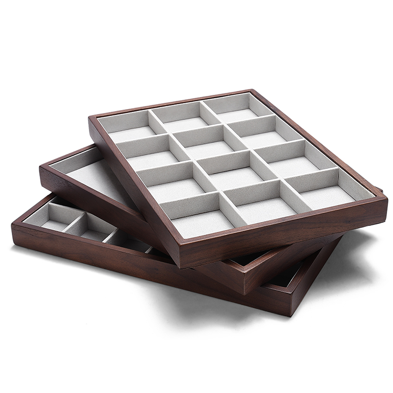 P017 DIGU Microfiber with wood gray Jewelry Storage Display Trays