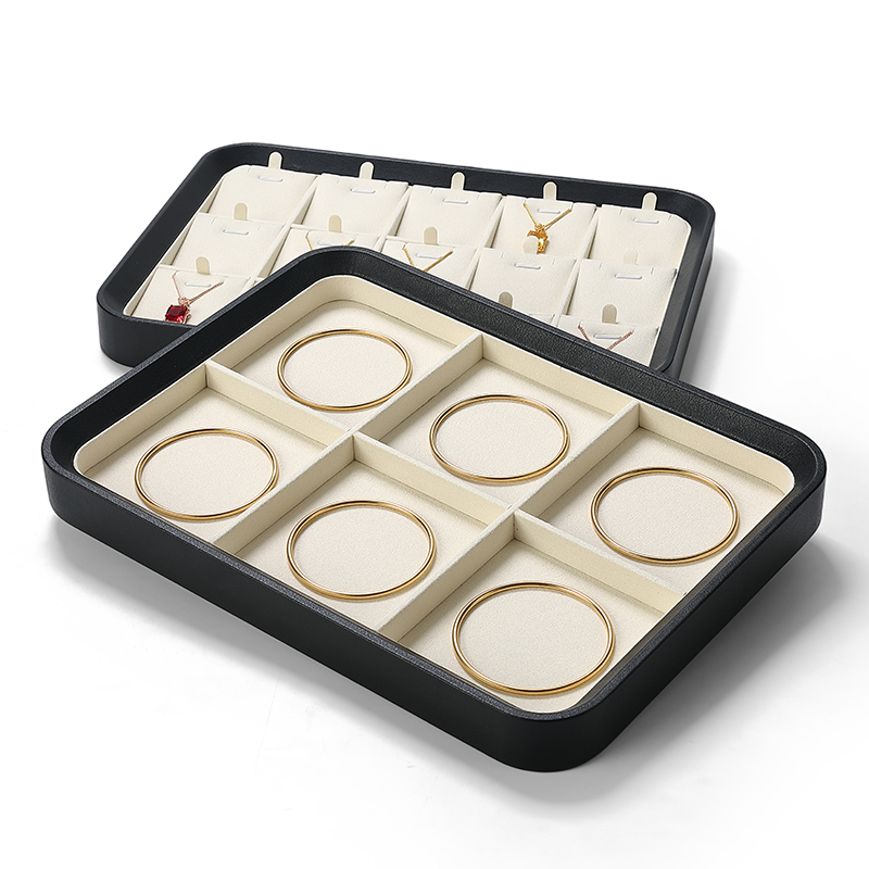 P007 beige DIGU OEM/ODM Customization PU Leather with Microfiber Jewelry Display Tray