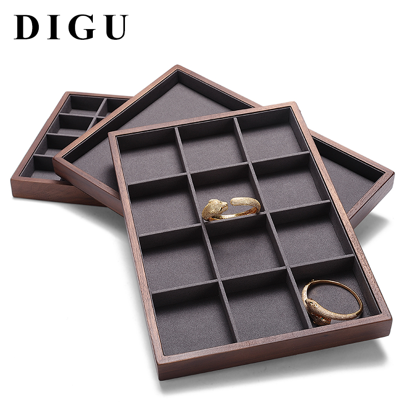 P017 DIGU Luxury Microfiber with Solid Wood Jewelry display tray for Necklace Ring Earrings