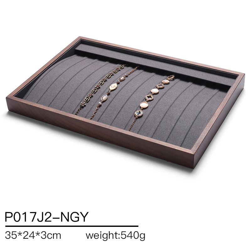 P017 DIGU Luxury Microfiber with Solid Wood Jewelry display tray for Necklace Ring Earrings