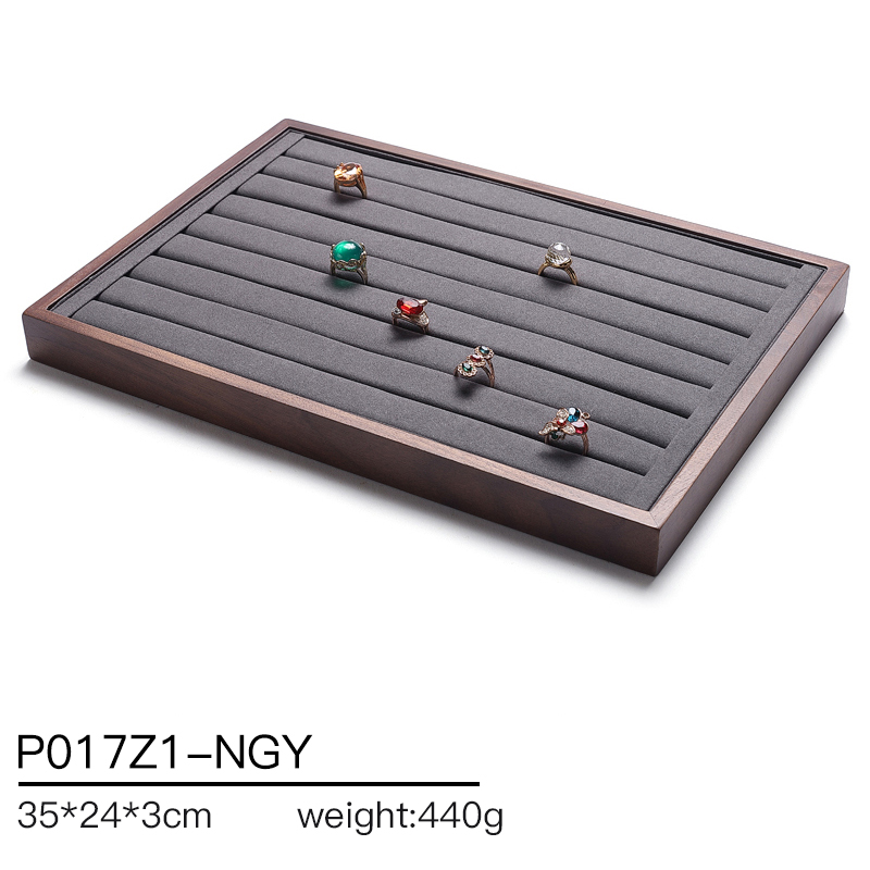 P017 DIGU Luxury Microfiber with Solid Wood Jewelry display tray for Necklace Ring Earrings