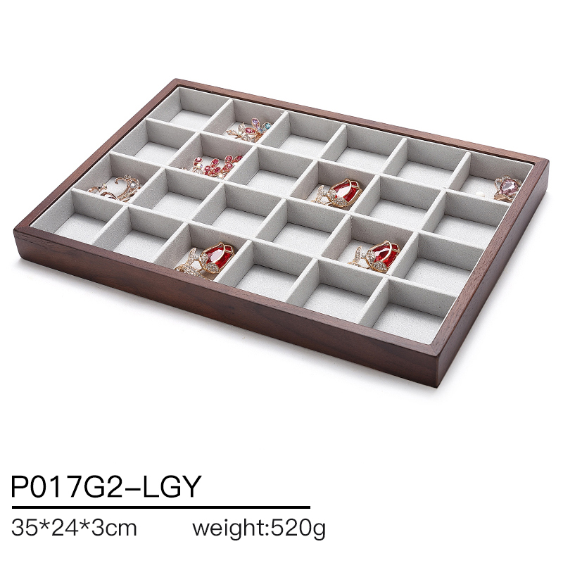 P017 DIGU Microfiber with wood gray Jewelry Storage Display Trays
