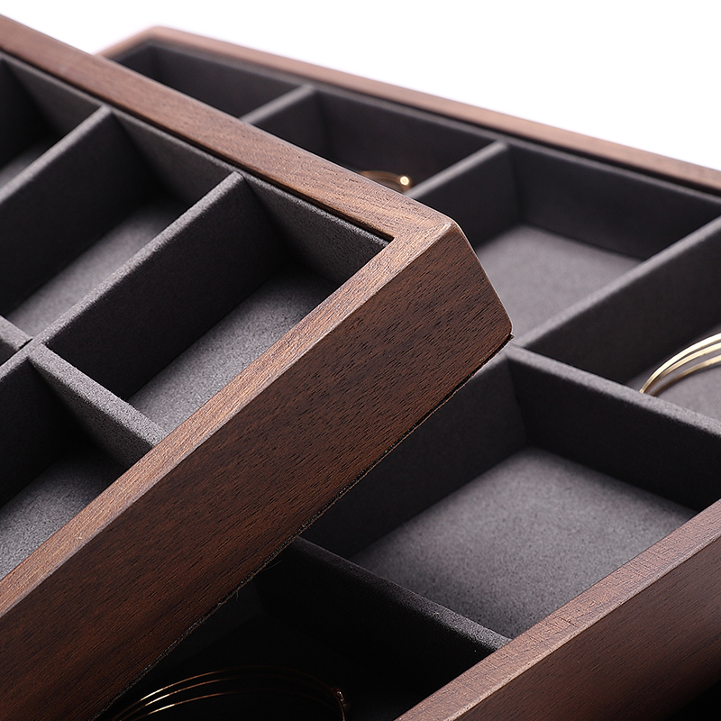 P017 DIGU Luxury Microfiber with Solid Wood Jewelry display tray for Necklace Ring Earrings