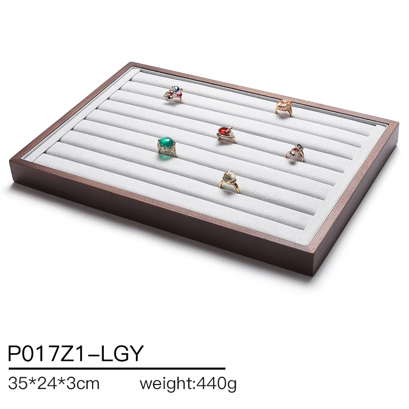 P017 DIGU Microfiber with wood gray Jewelry Storage Display Trays
