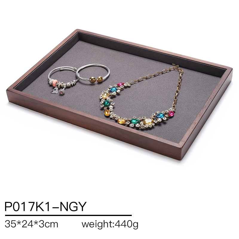 P017 DIGU Luxury Microfiber with Solid Wood Jewelry display tray for Necklace Ring Earrings