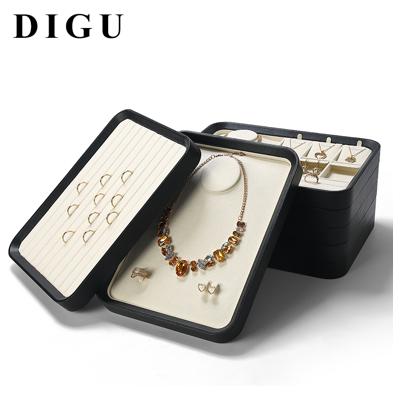P007 beige DIGU OEM/ODM Customization PU Leather with Microfiber Jewelry Display Tray