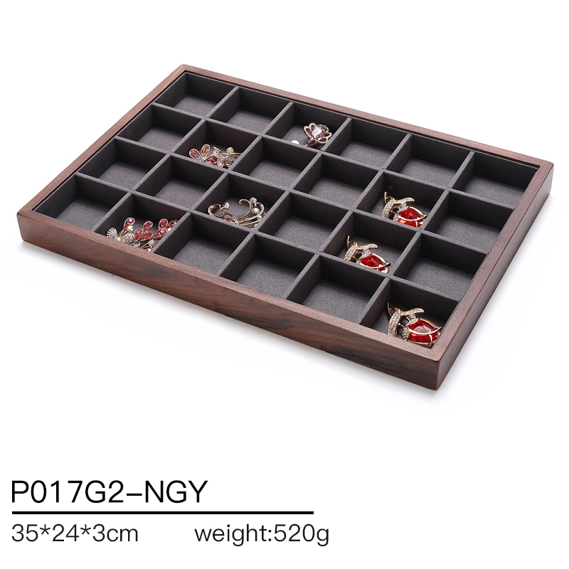 P017 DIGU Luxury Microfiber with Solid Wood Jewelry display tray for Necklace Ring Earrings