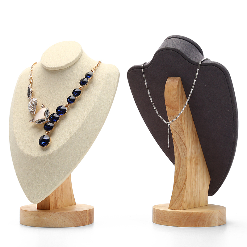 J009 DIGU Luxury Microfiber wood jewelry display stand necklace bust display for Jewelry Container