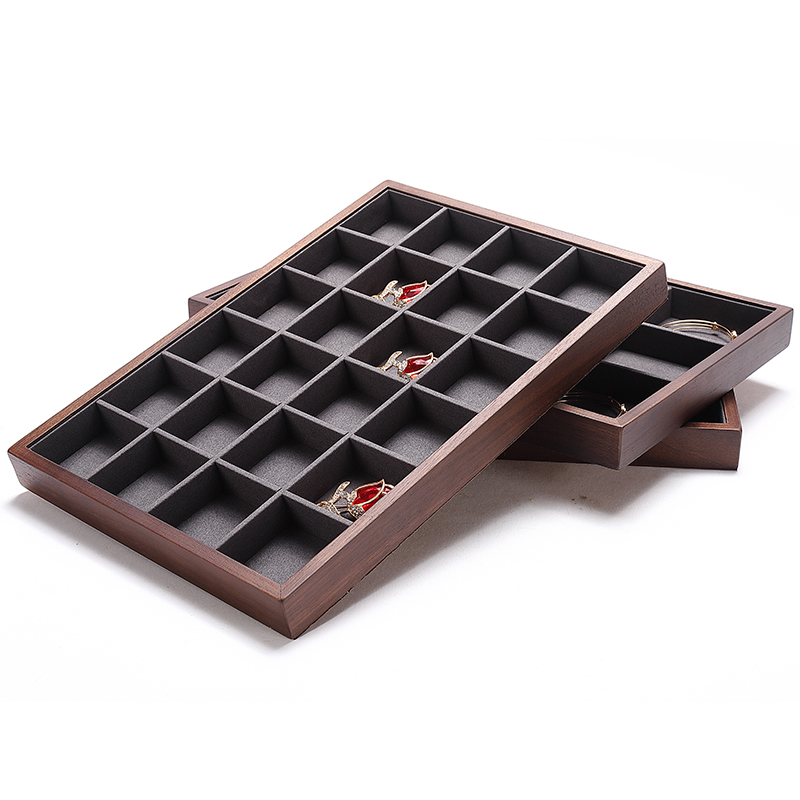 P017 DIGU Luxury Microfiber with Solid Wood Jewelry display tray for Necklace Ring Earrings