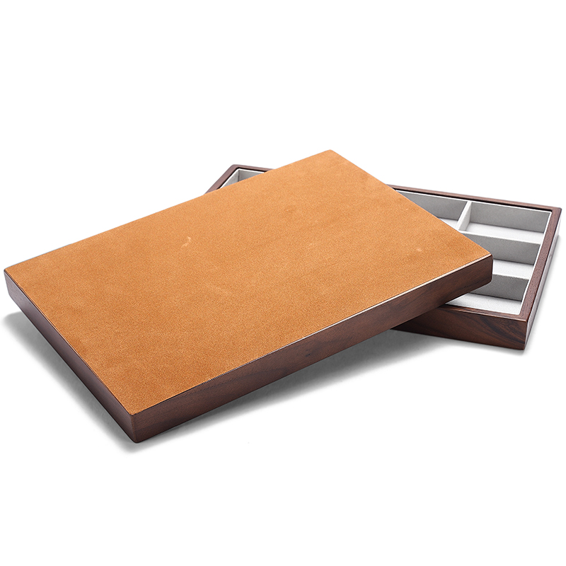 P017 DIGU Microfiber with wood gray Jewelry Storage Display Trays